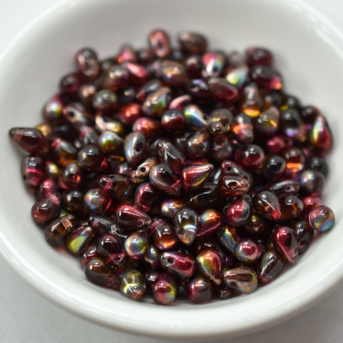 50 Beads - 4x6mm Teardrop Magic Wine - Czech Glass