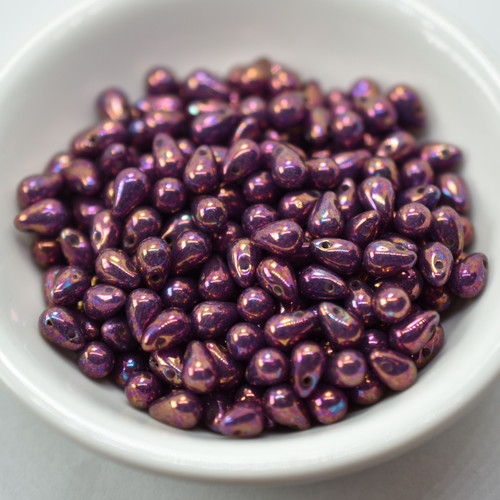 50 Beads - 4x6mm Teardrop Chalk Iris Luster - Czech Glass