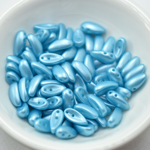 25 Beads - Chilli 4x11mm 2-Hole - Pastel Aqua - Preciosa Czech Glass Beads