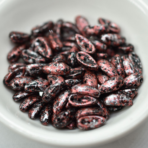 25 Beads - Chilli 4x11mm 2-Hole - Jet Tweedy Red - Preciosa Czech Glass Beads