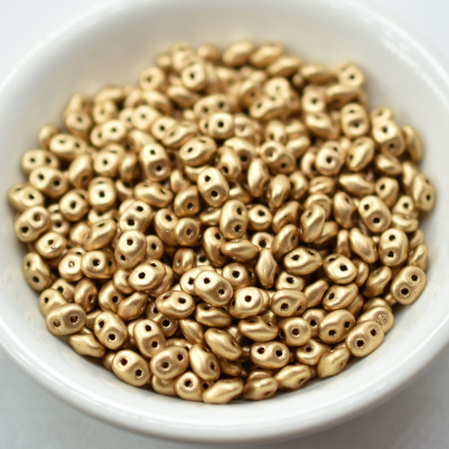 2x5mm SuperDuo Beads Matte Light Gold 10 grams Czech Glass