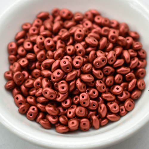 2x5mm SuperDuo Beads Matte Lava Red 10 grams Czech Glass