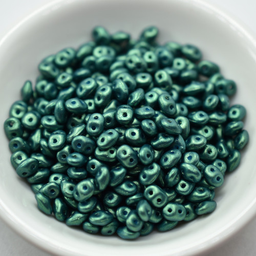 2x5mm SuperDuo Beads Pearl Shine Dark Green 10 grams Czech Glass