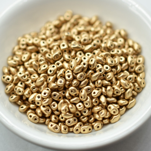 Miniduo 2x4mm Two hole beads 10 grams - Matte Light Gold - Czech Glass