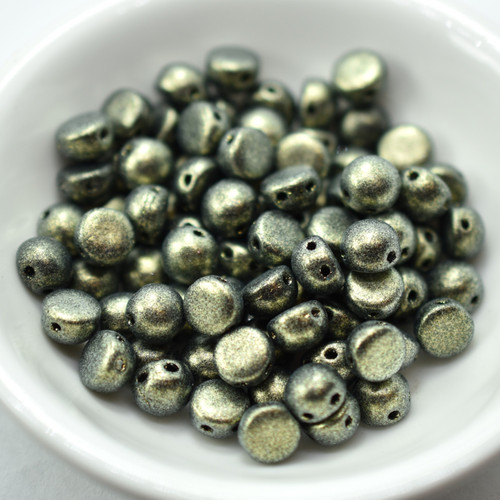 20 Beads - Cabochon 6mm 2-Hole Polychrome GoldRush, Czech Glass