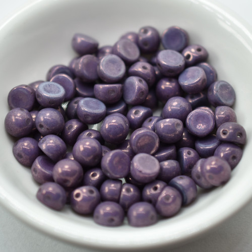 20 Beads - Cabochon 6mm 2-Hole Chalk Lilac Vega, Czech Glass