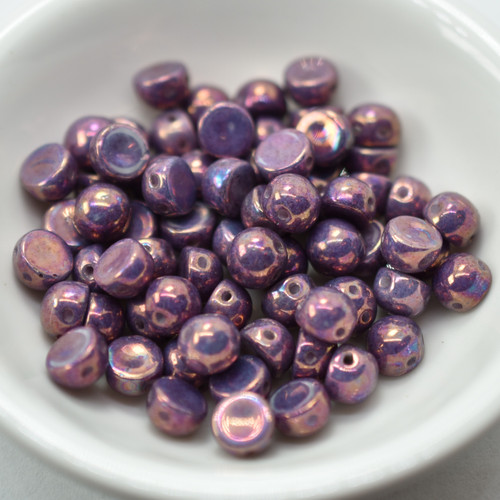 20 Beads - Cabochon 6mm 2-Hole Chalk Iris, Czech Glass