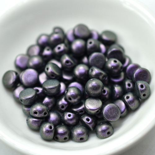 20 Beads - Cabochon 6mm 2-Hole Polychrome Blackberry, Czech Glass