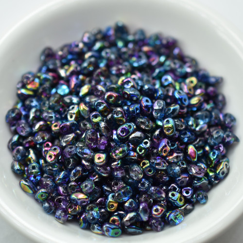 Miniduo 2x4mm Two hole beads 10 grams - Crystal Magic Blue - Czech Glass