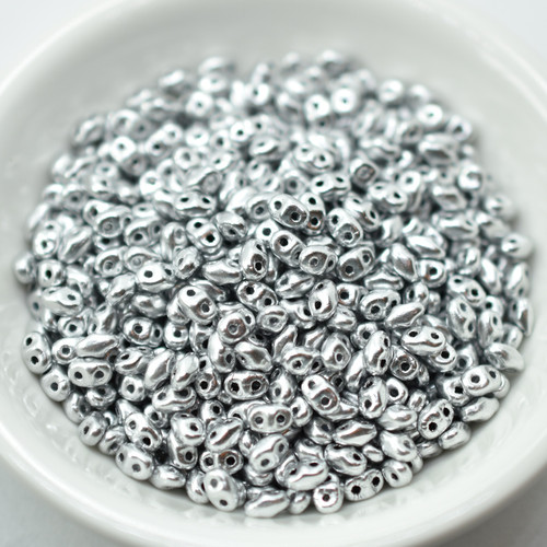 Miniduo 2x4mm Two hole beads 10 grams - Matte Aluminum - Czech Glass