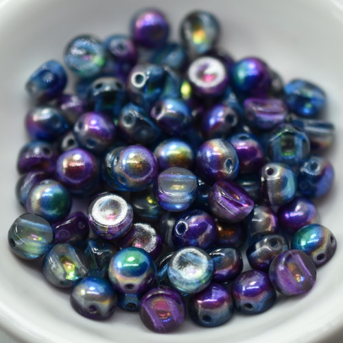 20 Beads - Cabochon 6mm 2-Hole Magic Blue, Czech Glass