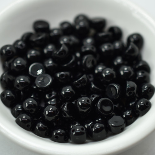 20 Beads - Cabochon 6mm 2-Hole Jet Black, Czech Glass