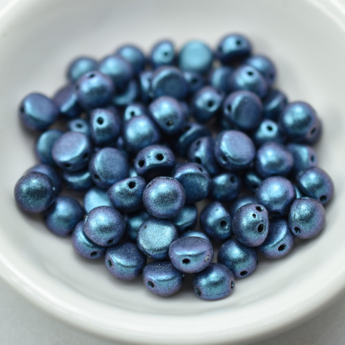 20 Beads - Cabochon 6mm 2-Hole Polychrome Blueberry, Czech Glass