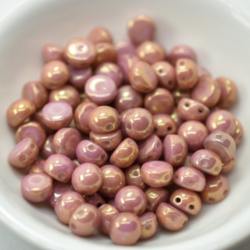 20 Beads - Cabochon 6mm 2-Hole Chalk Red Luster Luster, Czech Glass