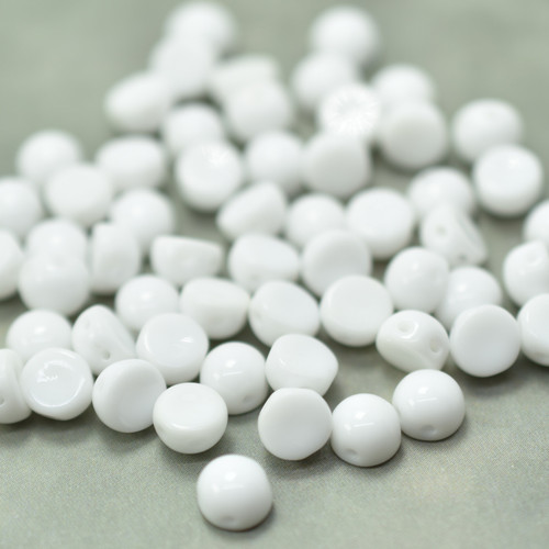 20 Beads - Cabochon 6mm 2-Hole Chalk White, Czech Glass