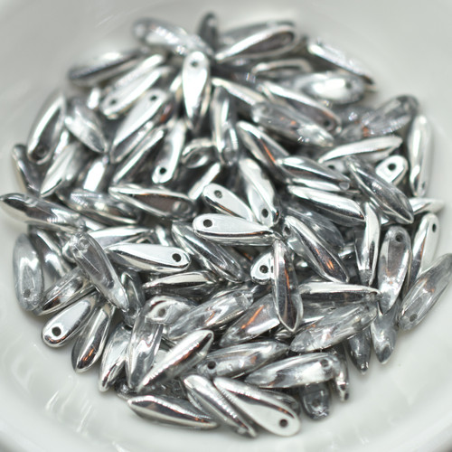 3x11mm Dagger Crystal Labrador Silver, 25 Beads, Czech Glass
