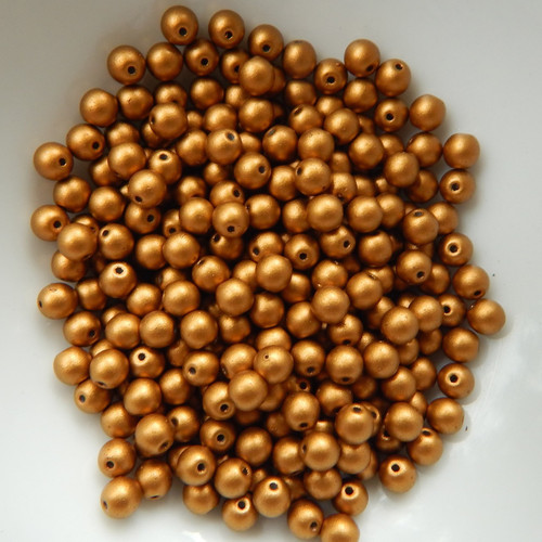 4mm Druk Rounds (100 beads) Matte Metallic Brass Gold Czech Glass