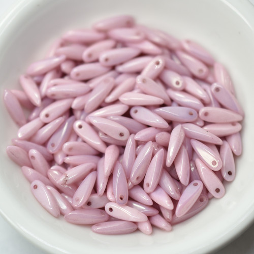 3x11mm Dagger Chalk Lilac Luster, 25 Beads, Czech Glass