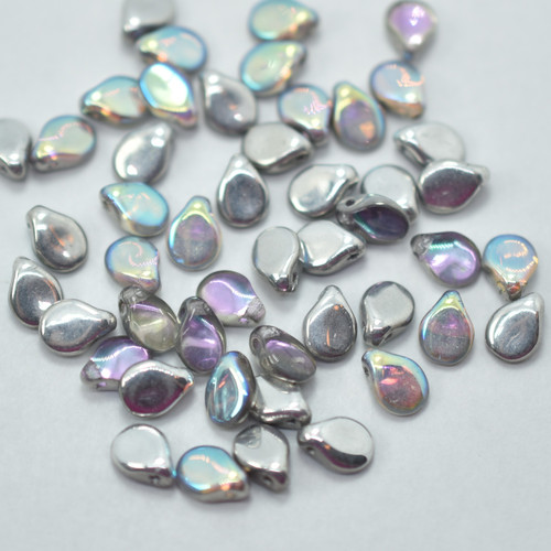 5x7mm Pip Crystal Silver Rainbow Czech Glass, 25 Beads