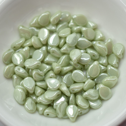 5x7mm Pip Alabaster Mint Green Luster Czech Glass, 25 Beads