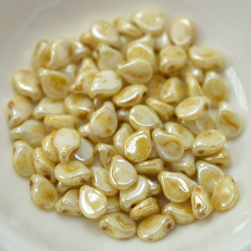 5x7mm Pip Alabaster Honey Shimmer Czech Glass, 25 Beads