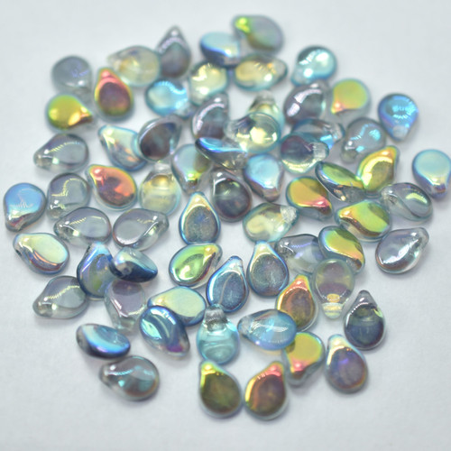 5x7mm Pip Crystal Blue Rainbow Czech Glass, 25 Beads