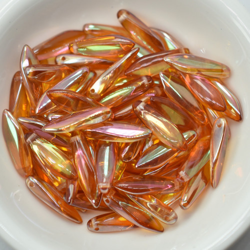 5x16mm Dagger Crystal Apricot Medium, 25 Beads Czech Glass