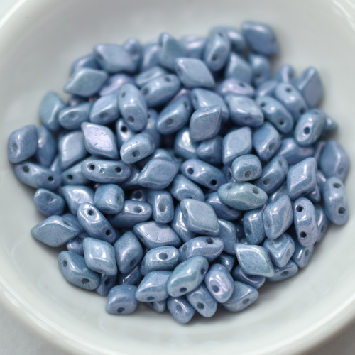 40 Beads - Gemduo Two Hole Beads Chalk Baby Blue Luster, Czech Glass Beads