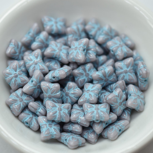 9x7mm Butterfly Silky Lavender Blue Wash, 12 Beads Czech Glass