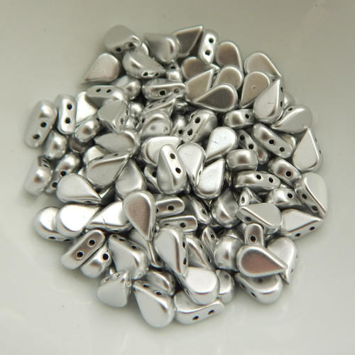 30 Beads - 5x8mm Amos® Par Puca® Two Hole Drop Shape Matte Silver Aluminum Czech Glass