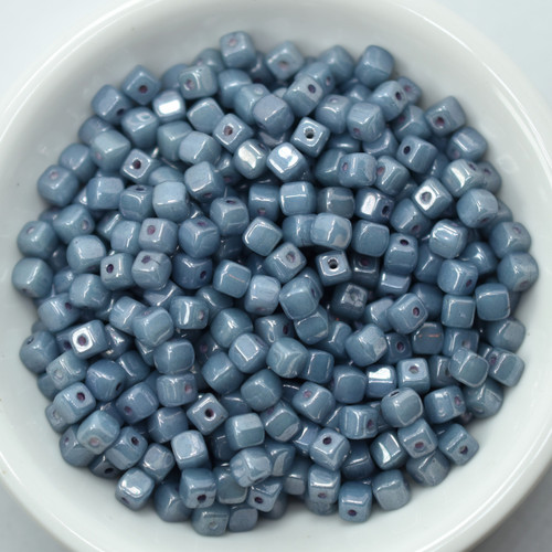 4mm Cube Alabaster Baby Blue Luster, 50 Beads Czech Glass