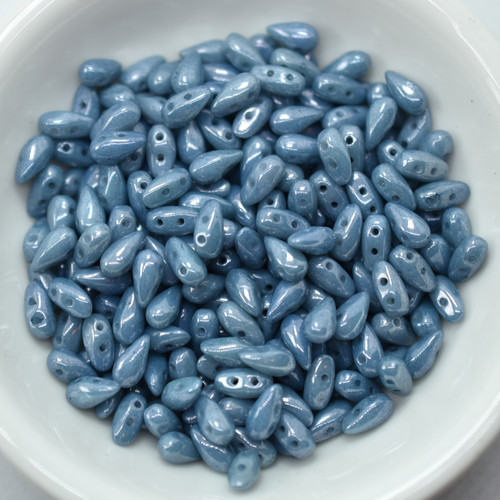 3x6mm DropDuo 2-Hole Chalk Baby Blue Luster, 60 Beads Czech Glass