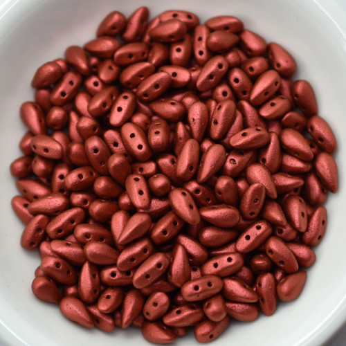 3x6mm DropDuo 2-Hole Matte Lava Red, 60 Beads Czech Glass