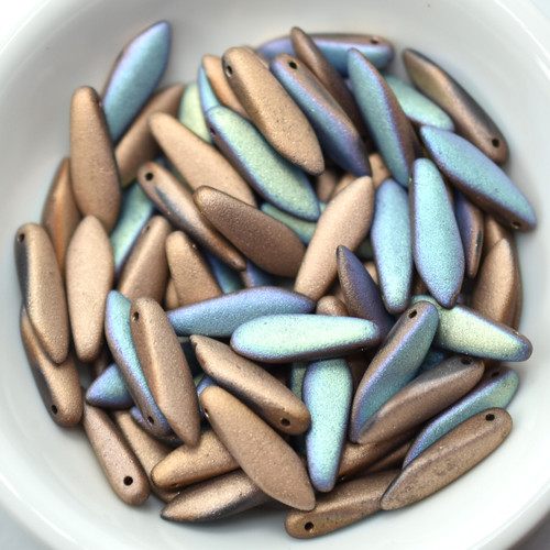 5x16mm Dagger Matte Glittery Bronze, 25 Beads Czech Glass
