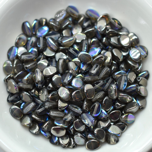 5x3mm Pinch Beads Crystal Graphite Rainbow, 100 Beads Czech Glass