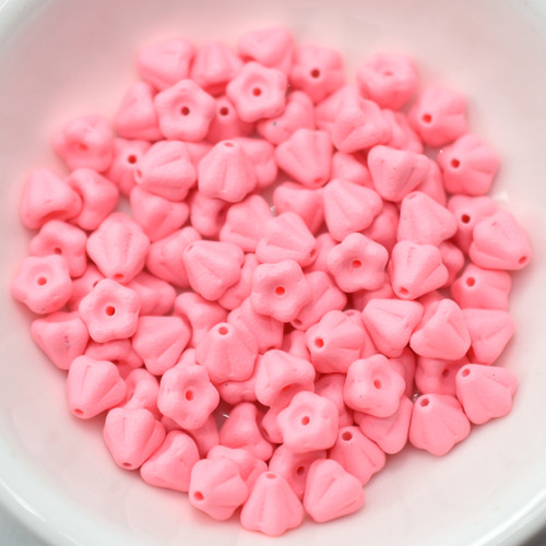 4x6mm Bell Flower Powdery Pink Coral, 30 Beads Czech Glass