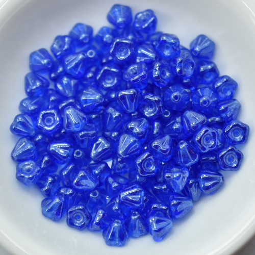4x6mm Bell Flower Sapphire Luster, 30 Beads Czech Glass