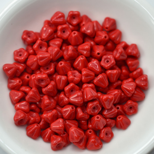 4x6mm Bell Flower Opaque Coral Red, 30 Beads Czech Glass
