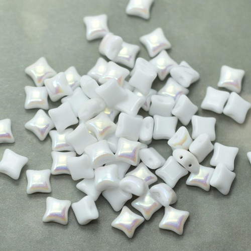 Wibeduo® 8x8mm 2-hole Chalk AB, 25 Beads Czech Glass