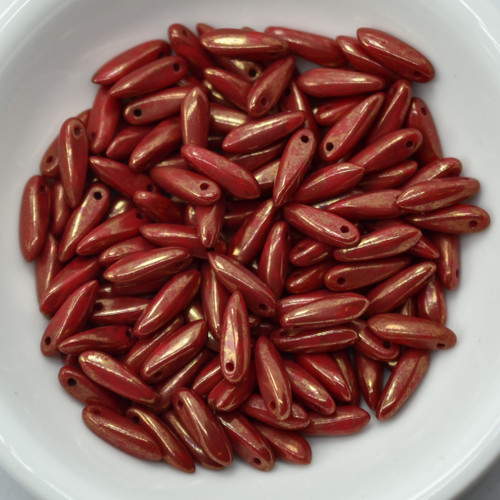 3x11mm Dagger Coral Red Terracotta Lumi, 25 Beads, Czech Glass