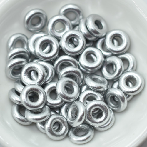 15 Beads - 10mm Ring, Matte Aluminum Silver, Czech Glass