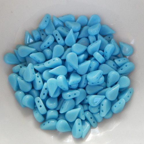 5x8mm Amos® par Puca® Two Hole Drop Shape (30 Beads) Opaque Blue Turquoise - Czech Glass
