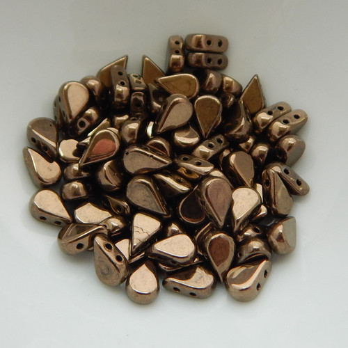 30 Beads - 5x8mm Amos® par Puca® Two Hole Drop Shape Dark Gold Bronze Czech Glass