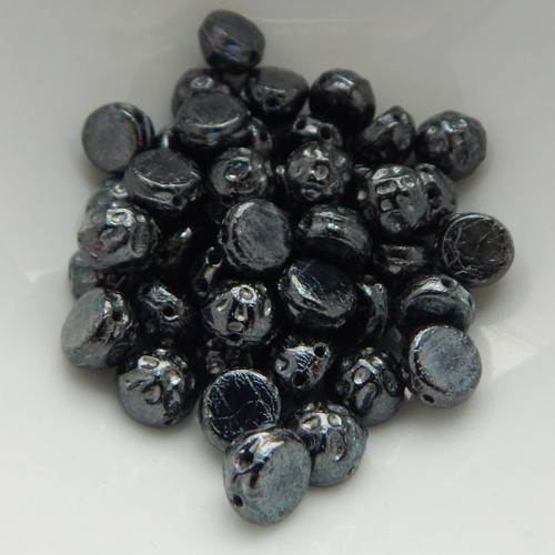 20 Beads - Baroque Cabochon 7mm 2-Hole - Jet Gunmetal