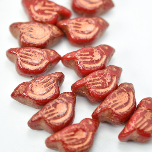 11x22 mm Bird - 2 Beads - Ruby Red with Copper Wash - Czech Glass