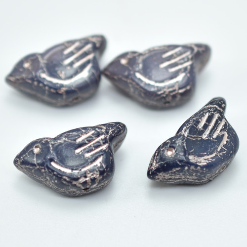 11x22 mm Bird - 2 Beads - Plum With Gold Wash - Czech Glass