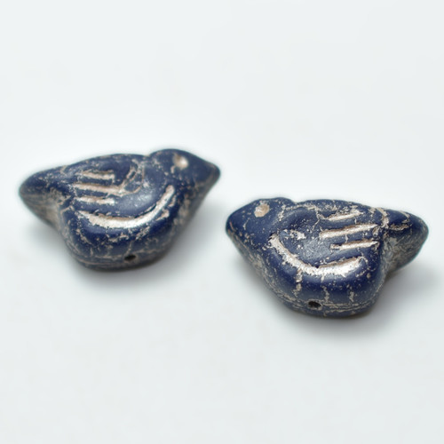11x22 mm Bird - 2 Beads - Indigo Gold Wash - Czech Glass