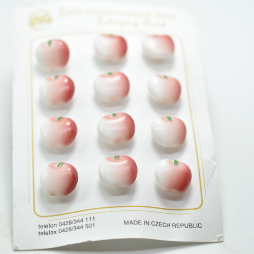 12 Pieces - 14 mm Button Apple - Carded Czech Glass, Vintage