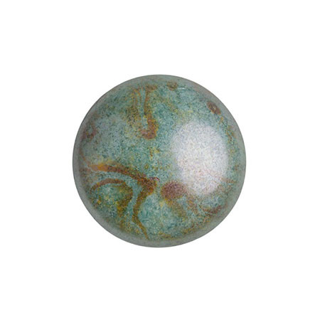 Cabochon Par Puca® 14mm - Opaque Mix Blue Green Ceramic Look - (1 Piece) Czech Glass Cab