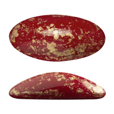 2 Pieces - Athos® Par Puca® Paris® 20x10mm - Opaque Coral Red Splash - Czech Glass Cab